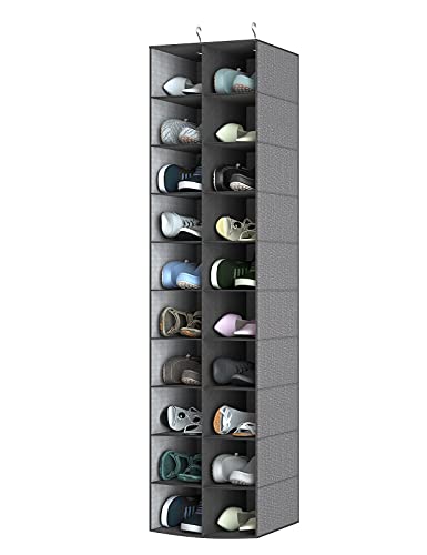 Libeder 20 Section Hanging Shoe Organizer & Storage for Closet, Grey | Hanging Closet Organizer for Wardrode, Dorm, Breathable No-woven Fabric, Folding Shoe Storage, Space Saving Hanging Shelves - color: Grey, size: 20 Sections
