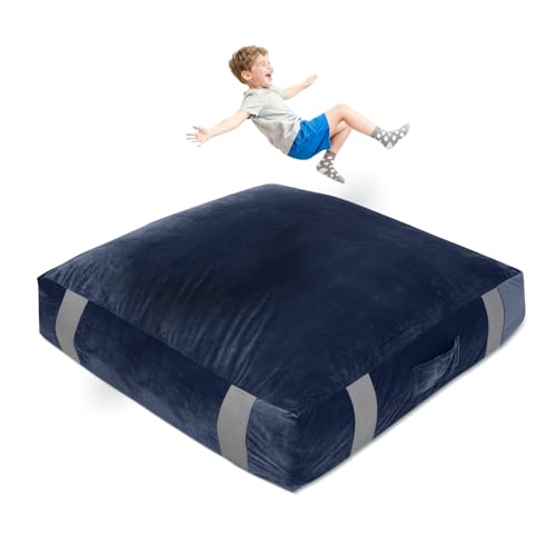 Crash Sensory Pad, 5‘x5‘, 4'x3' Pads for Kids Sensory with Extra 5cm EPE Mat for Enhanced Safety, Soft Foam Blocks with Washable Cover, Crash Mat for Autistic Children, Toddlers, Gymnastics & Therapy - color: Blue, size: 5'x5'