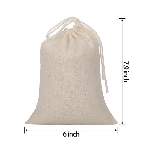 Tatuo 50 Pcs 6 by 8 Inches Muslin Cotton Drawstring Bags Canvas Linen Sachet Bag Reusable Empty Gift Pouch for Party Home Supplies - size: 6x7.9 Inch (Pack of 50)