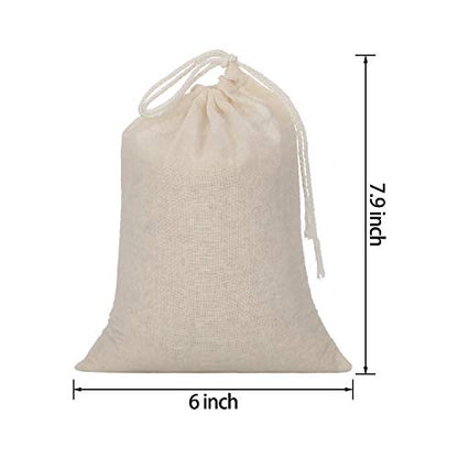 Tatuo 50 Pcs 6 by 8 Inches Muslin Cotton Drawstring Bags Canvas Linen Sachet Bag Reusable Empty Gift Pouch for Party Home Supplies - size: 6x7.9 Inch (Pack of 50)