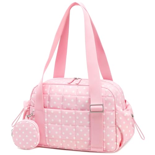 CAMTOP Mini Gym Bag for Women, Small Gym Tote Bag Puffy Quilted Sports Duffel Bag with Wet Compartment and Coin Purse Duffel Bags Dance Yoga Workout Bag for Gifts (Polka Dot Pink, Mini-12.6") - color: Polka Dot Pink, size: Mini-12.6"