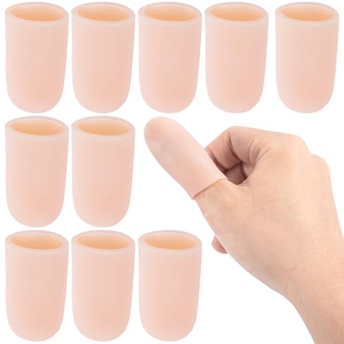 10 PCS Gel Finger Sleeve Protectors, Silicone Finger Support, Finger Sleeves for Arthritis, Hands Cracking, Blisters - Skin Color - size: 1.69 in - 10 pcs
