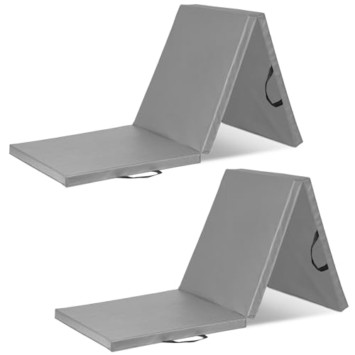 ProsourceFit Tri-Fold Folding Thick Exercise Mat 6’x2’ with Carrying Handles for MMA, Gymnastics, Stretching, Core Workouts - color: Gray, style: PACK OF 2