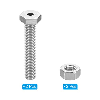 PATIKIL M10x55mm Hollow External Hexagon Screw, 2 Set Cylindrical Lamp Threading Socket Screws Through Hole Bolt with Nut 304 Stainless Steel - size: 55mm