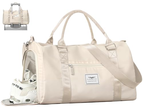 FIORETTO Womens Gym Tote Duffle Bag with Wet Pocket & Shoe Compartment, Sports Duffel Overnight Weekender Hospital Workout Carry on Bag for Girls, Ideal for Travel, Swimming, Dance, Ballet Beige - color: Beige, style: Gym Bag