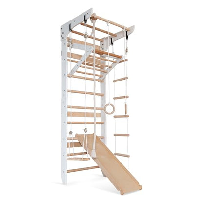 WEDANTA Wooden Swedish Ladder Wall Set – Kids Stall Bars for Exercise – Kids Swedish Gymnastic Wall Gym – Wood Stall Bar Gymnastics Playground – Best Gym for All Family - color: White