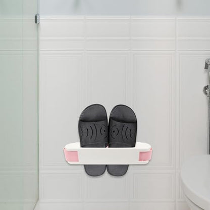 BESTYASH No Punching Wall Mounted Shoe Rack for Slippers and Sneakers, Folding Plastic Shoe Organizer with Sturdy Rails and Enough Space, Easy to Clean Storage Shelf for Bathroom or Living