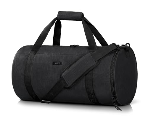 MIER Small Gym Duffle Bag with Shoe Compartment & Wet Pocket, 24L, Black | Round Duffel Bags for Travel, Carry-on, Fitness, Workout; Lightweight & Durable; Padded Shoulder Strap; Smooth Zipper - color: black, size: 24L