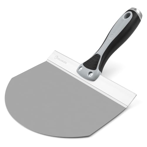 ROLLINGDOG 8 Inch Drywall Bucket Scoop Stainless Steel | Scraper Mud Scoop for Plaster, Morter, Putty, Curved scoop, Rubber grip handle, Angled handle - color: 8 Inch