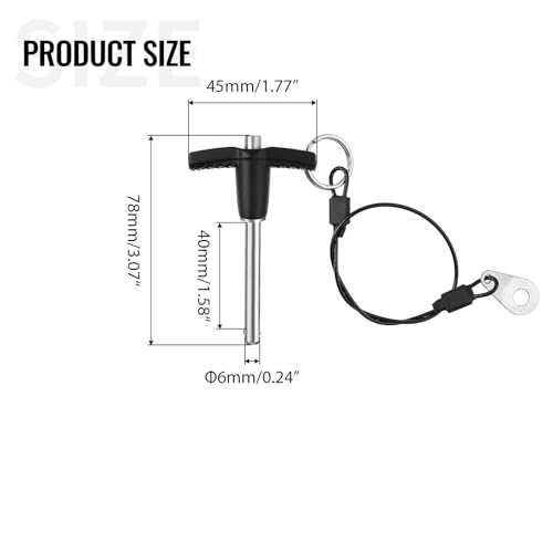 T Handle Quick Release Pin 0.24 Inch Diameter ,Stainless Steel Ball Locking Pin with Push Button Lanyard Cable Usable Length 1.57"(6*40mm) - size: 6mm-40mm