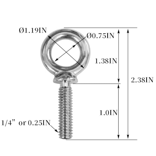 1/4"-20 x 1 UNC Lifting Shoulder Eye Bolts, Marine Grade 304 Stainless Steel Threaded Nut Fastener (5 Pack) - size: 1/4"-20 x 1", style: Pack of 5 (304 stainless steel)