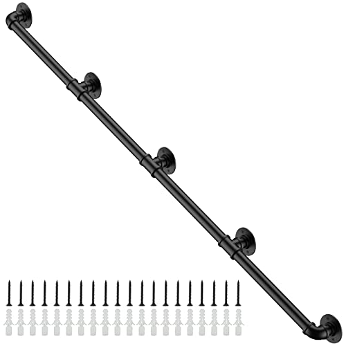 willstar 13FT Industrial Staircase Handrail Non-Slip Pipe Bar Foot Rail Wall Mount Stair Rail Vintage Grab Bar for Steps Black Iron Pipe Handrail for Outdoor Indoor Stairs Loft Porch Hand Rail (13ft) - size: 13 FT