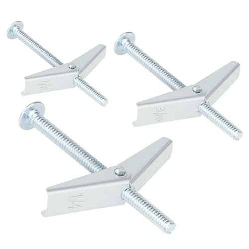 26 Sets 3 Size Toggle Bolts Heavy Duty Metal Drywall Anchors Kit | Toggle Bolts and Wing Nuts Set, Hollow Anchors Bolts Screws for Hanging Lamps Heavy Items 1/8" 12pcs, 3/16" 8pcs, 1/4" 6pcs - size: 3 Size Kit-52pcs(26sets)