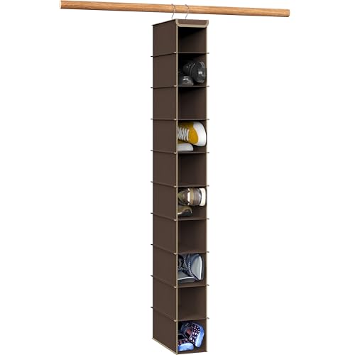Simple Houseware 10 Shelves Closet Hanging Shoe Organizer, Brown | Dual Metal Hooks, Holds Up to 20 lbs, for Narrow Space - color: Brown, size: 1-Pack