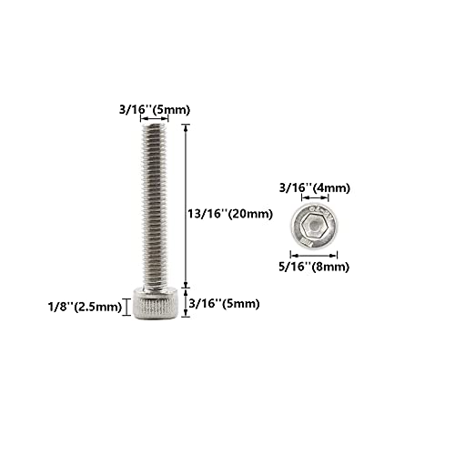 20 PCS Socket Head Cap Screws, TTZEZE 304 Stainless Steel Metric Machine Bolts Hex Socket Screw, Socket Drive Bright Finish Full Machine Threads for Shelf Chair Desk Install Repair (M5x20mm) - color: M5, size: 20mm