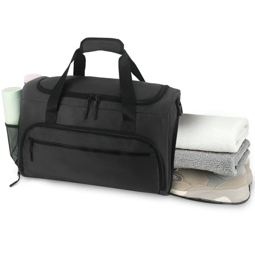 Gym Bag for Men Women, Sports Duffle Bag with Wet Pocket & Shoes Compartment, Water Resistant Overnight Weekender Bag Duffel Bag - color: Black