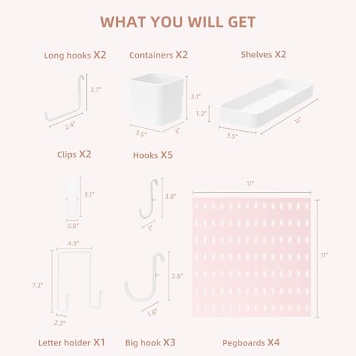 VUSIGN Pegboard Combination Wall Organizer Kit 22" x 22", Pink | 4 Pieces Pegboards and 17 Accessories, Wall Mount Display Peg board Panel Kits for Bedroom, Home, Office, Bathroom - color: Pink2 - 4 Pieces