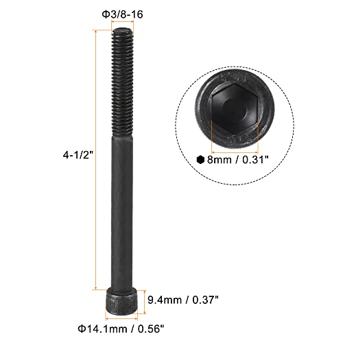 uxcell 3/8-16x4-1/2" Hex Socket Head Cap Screw Bolts 12.9 Grade Alloy Steel 5pcs - size: 3/8x4-1/2"