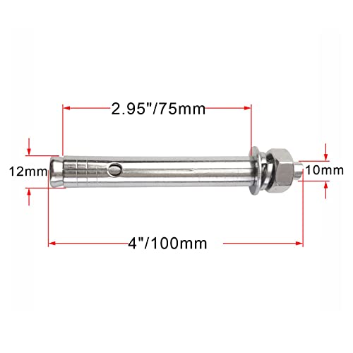 10 Pack M10x100mm Expansion Bolts Anchor Bolt 304 Stainless Steel External Hex Expansion Screw Bolt Sleeve Anchor Fastener Wall Concrete - size: M10*100