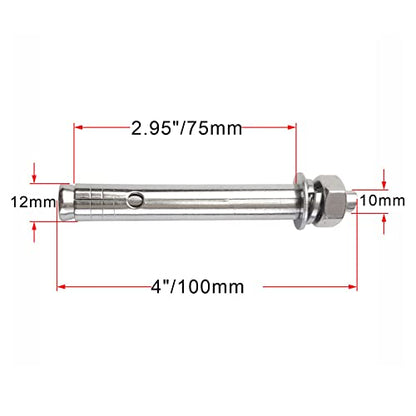 10 Pack M10x100mm Expansion Bolts Anchor Bolt 304 Stainless Steel External Hex Expansion Screw Bolt Sleeve Anchor Fastener Wall Concrete - size: M10*100
