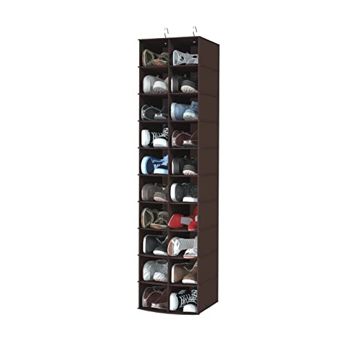 Libeder 20 Section Hanging Shoe Organizer & Storage for Closet, Coffee | Hanging Closet Organizer for Wardrode, Dorm, Breathable No-woven Fabric, Folding Shoe Storage, Space Saving Hanging Shelves - color: Coffee, size: 20 Sections