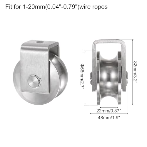 uxcell U Groove Wheel Pulley 304 Stainless Steel, 2.7" Dia Track Wheel Pulley Block Loading 2000lbs for Sliding Gate, Industrial Machines, Groove Width 0.87" - size: 2.7" wheel dia, 0.87" groove width
