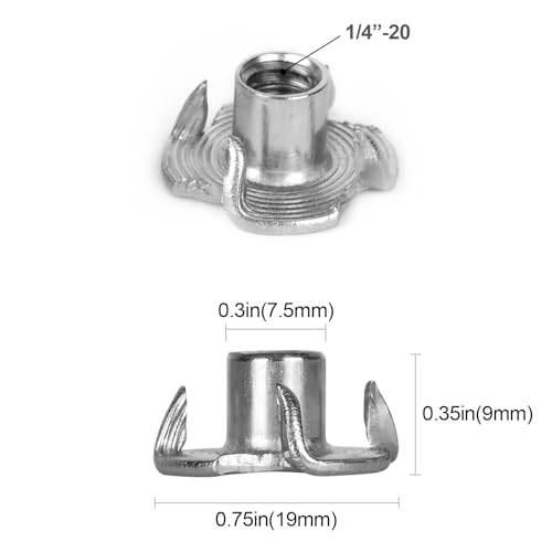 T Nuts 1/4"-20 30Pcs 304 Stainless Steel Four-jaw Tee Nuts for Wood,Rock Climbing Holds, Cabinetry Furniture Threaded Insertion