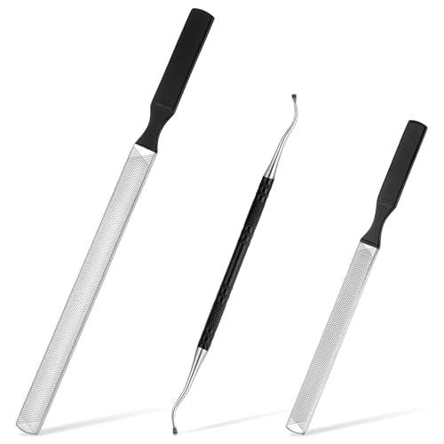 3 PCS Metal Nail File Toenail File for Thick Nails and Ingrown Relief Stainless Steel Double Sided Heavy Duty with Dual-Ended Toenail Lifter for Seniors Men Women Natural Nails Pedicure Tool