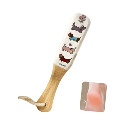 Foot File Callus Remover, Professional Pedicure Tool with Bamboo Handle, Gentle 120 Grit Exfoliator for Cracked Heels, Dead Skin & Corns, Cute Dog Pattern, Non-Slip Grip for Wet & Dry Use