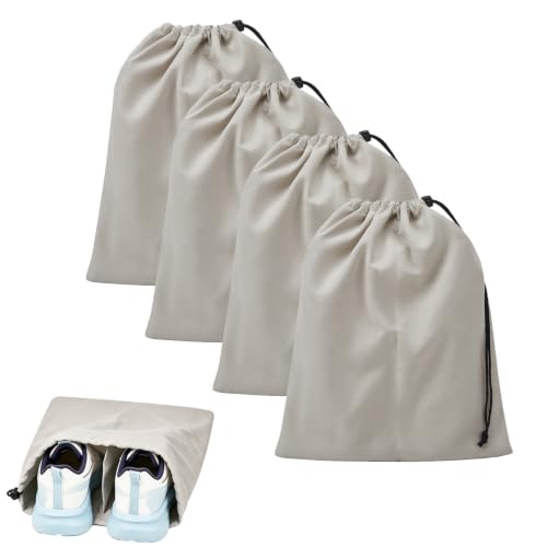 4 Pack Shoe Bags for Travel, Shoes Pouch with Partition Design & Drawstring Closure, Shoe Bags for Storage, Travel Essentials for Men Women (Grey) - color: Grey