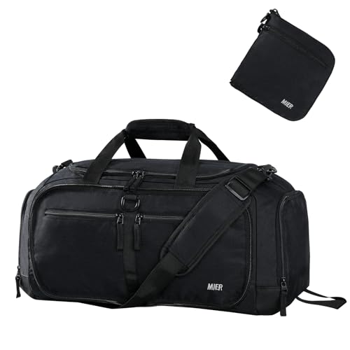 MIER Foldable Duffle Bag with Shoe Compartment 50L Travel Duffel Bags for Men Women Packable Overnight Bag for Camping Gym Weekender, Black - color: Black, size: 50L