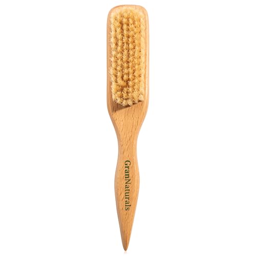 GranNaturals Soft Finishing Boar Bristle Slick Back Hair Brush for Smoothing & Polishing a Sleek Ponytail Bun w/ a Wide Wooden Rat Tail End for Parting & Sectioning - Teasing & Backcombing Hairbrush