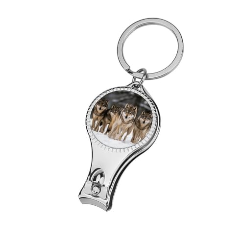 Pack of Wolves Metal Nail Clipper, Nail Cutter with File & Bottle Opener Keychain for Men Women, Portable Nail Tool for Travel Outdoor Daily Use
