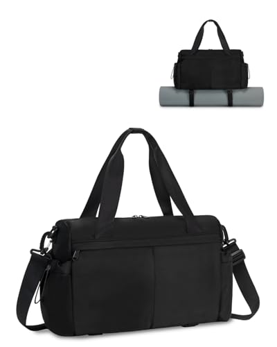 Small Gym Bag, Mini Gym Bag with Yoga Mat Holder & Wet Compartment, Black | Yoga Mat Bag, Water Bottle Pocket, Detachable and Adjustable Shoulder Strap, Mini Duffle Bag for Workout Travel Dance - color: Black