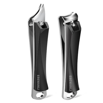 EBEWANLI Nail Clippers Set, Ultra Sharp Nail Clippers for Men, Slanted Angled Ingrown Toenail Clipper and Curved Fingernail Clipper Cutters, Stainless Steel Finger Nail Clippers Adult - color: Black-set