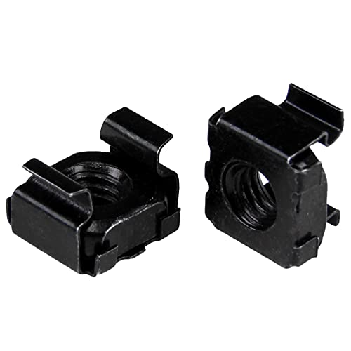 StarTech 50-Pack M6 Square Hole Cage Nuts & Tool, Black Steel, 19in, TAA | Mounts servers, Install tool included for fast seating, GSA Schedule - color: Black, size: 50-pack, style: Cage Nut only
