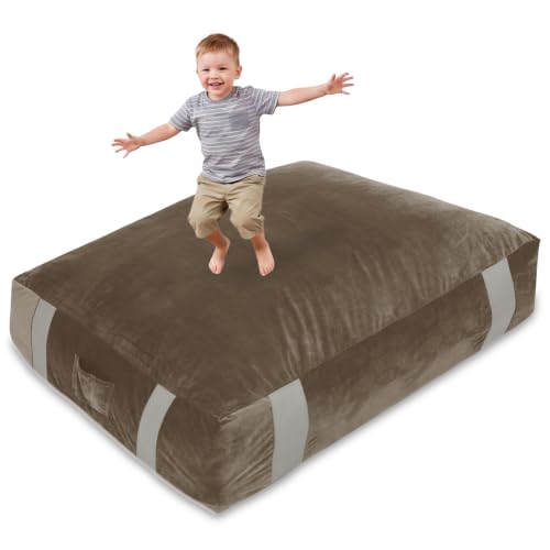 FINCOME Crash Sensory Pad for Kids Autistic Kids Landing Zone Sensory Tool | 2-Layer Foam for Autism, Easy-Clean Velvet Cover, Multi-Use/SIZE, Indoor & Outdoors Use Kids Jumping Pillow, Anxiety Relief - color: Blown, size: 4x3 Feet