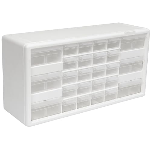 Akro-Mils 26-Drawer Plastic Storage Cabinet, 20" W x 6" D x 10" H, White | Plastic Cabinet w/ Drawers for Garage Organization, Beads, Building Bricks Storage, Teacher Toolbox, Makeup Organizer, 10126 - color: White, size: 26 Drawer, style: 1 Pack