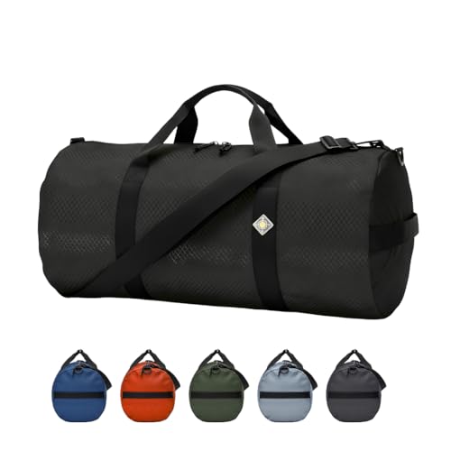 44L Daily Heavy Duty Duffle Bag, Weatherproof Ripstop Gym Travel Gear Bag | Folds flat for storage. #10 double-slider zipper with splash cover. Wraparound handles rated for heavy loads. - color: Black, size: 12" x 24" (44 Liters)