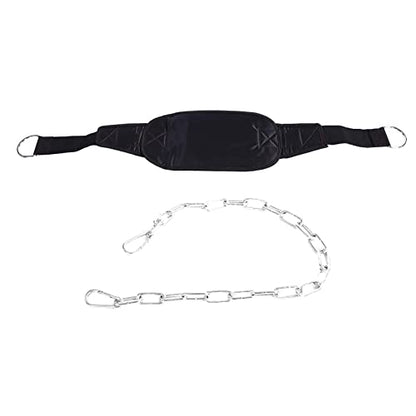 Fitness Drop Weight Equipment Gym Dip Belt Waist Chain Strength Power Training Building for Body Strength Power Training Black Nylon Metal 73x16.5cm 845g
