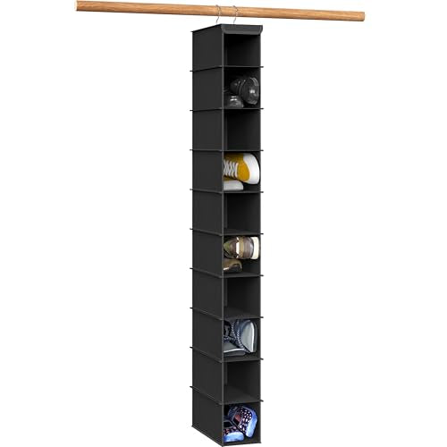 Simple Houseware 10 Shelves Closet Hanging Shoe Organizer, Black | Dual Metal Hooks, Holds Up to 20 lbs, for Narrow Space - color: Black, size: 1-Pack