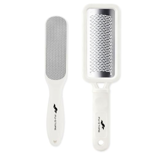 Fu Store 2 Pack Foot Files Callus Remover Stainless Steel Foot Rasp and Dual Sided Feet File Professional Scrubber Pedicure Tools Premium for Feet Care Remove Hard Skin, White - color: White