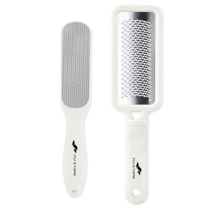 Fu Store 2 Pack Foot Files Callus Remover Stainless Steel Foot Rasp and Dual Sided Feet File Professional Scrubber Pedicure Tools Premium for Feet Care Remove Hard Skin, White - color: White