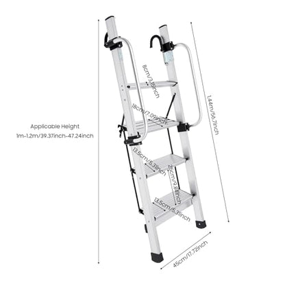 4-Step Ladder, Adjustable Home RV Loft Stair Bed Ladder Step Stool Ladder with Handrail & 5 Pedal Gears, 330.69lbs Capacity Wall & Floor-Mounted Truck Boat Safety Climb Stair