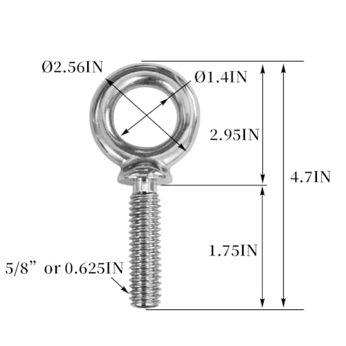 5/8"-11 x 1-3/4" UNC Lifting Shoulder Eye Bolts, Marine Grade 304 Stainless Steel Threaded Nut Fastener (5 Pack) - size: 5/8"-11 X 1-3/4", style: Pack of 5 (304 stainless steel)