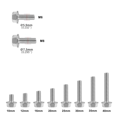 M8x12mm Serrated Flanged Hex Head Screws Bolts 25pcs HS/JXLS-10 | 304 Stainless Steel, External Hex Machine Screws, Equipped with Hex Sleeve, for Construction, for Automotive, for Industrial - size: M8x12mm
