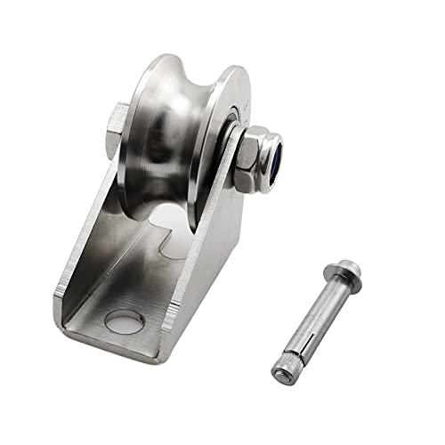 heyous Detachable Oblique Stainless Steel U-Type Groove Sliding Wheel Roller Track Rail Fixed Pulley, Silver Tone - style: U-type pulley