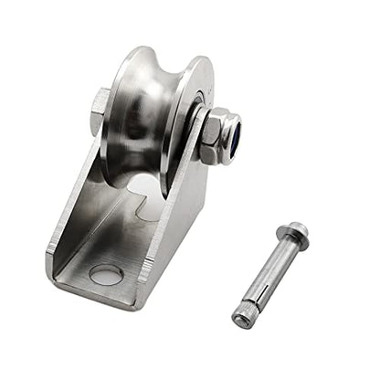 heyous Detachable Oblique Stainless Steel U-Type Groove Sliding Wheel Roller Track Rail Fixed Pulley, Silver Tone - style: U-type pulley