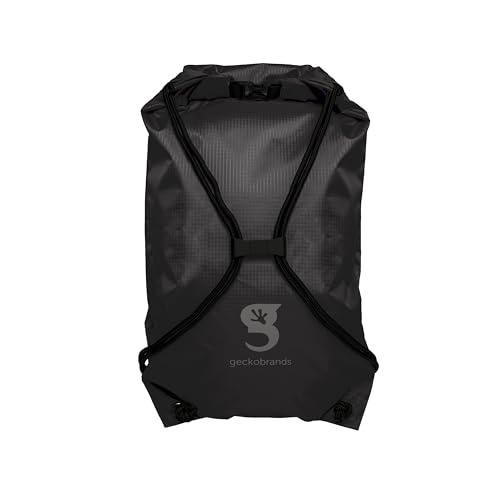 geckobrands Embark 10L Drawstring Backpack – Waterproof, Lightweight Dry Bag for Beach, Hiking, and Light Water Activities - color: Black/Grey