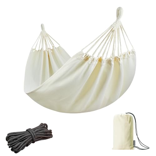 JoyView Brazilian Hammock for Single Person - 78.8x39.4” Portable Cotton Hammock with Hanging Ropes & Carry Bag Large for Patio 300LBS Capacity Perfect for Outdoor/Indoor - Natural White - color: Natural White